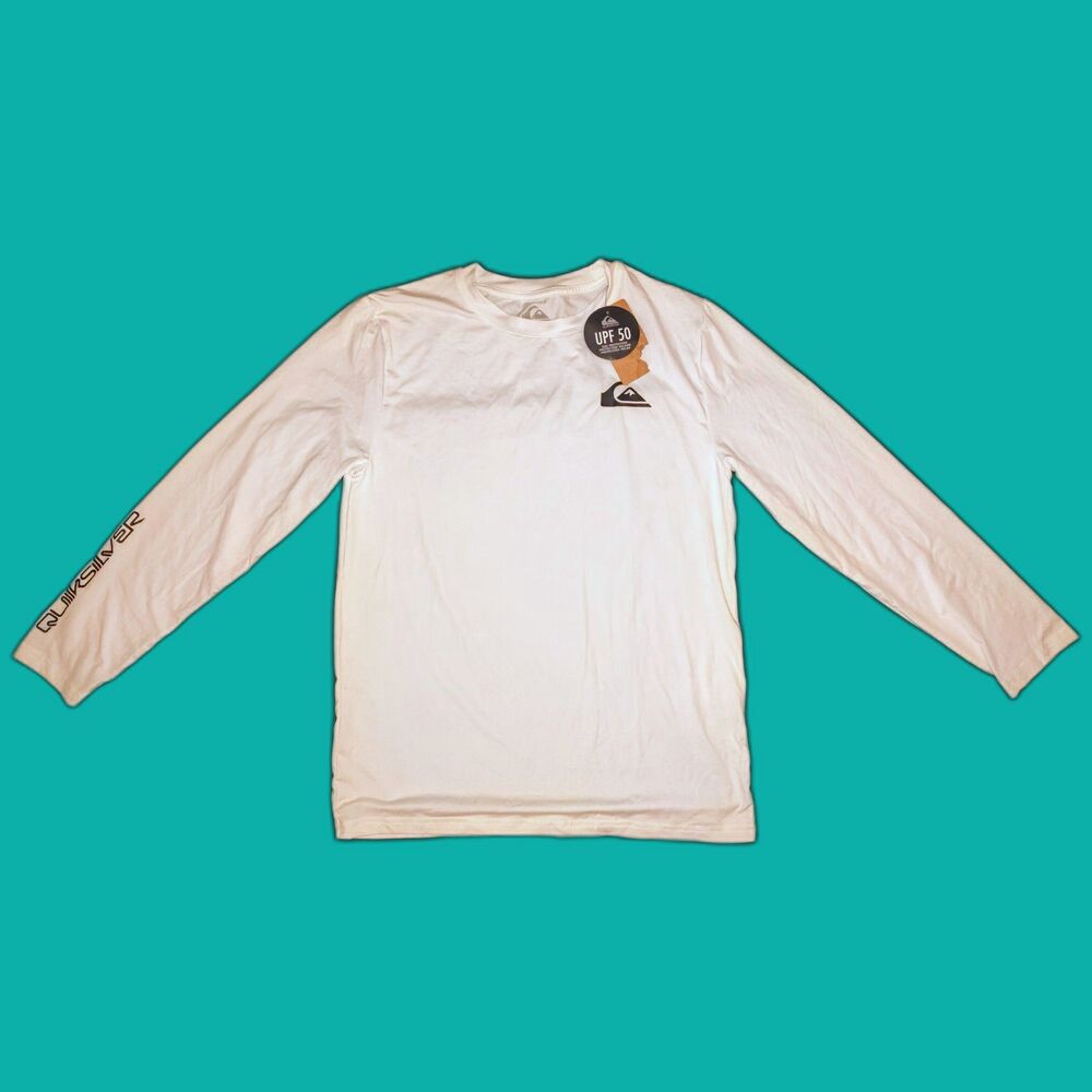 NWT Quicksilver Everyday Long Sleeve Surf Tee Boys Size L 14/16 UPF 50 White